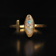 Load image into Gallery viewer, Yellow Gold Cremation Ring with Crushed Lightning Ridge Opal and Ashes.