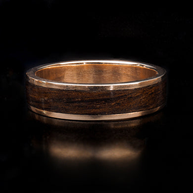 Handcrafted Wenge Wooden Ring with 9ct Rose Gold