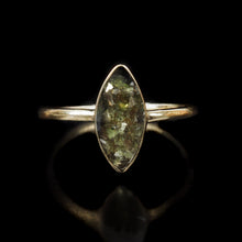 Load image into Gallery viewer, Yellow Gold Cremation Ring with Peridot, Silver Glitter Glass and Ashes