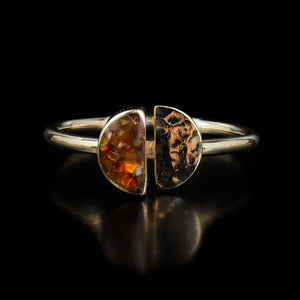 Yellow Gold Cremation Ring with Crushed Carnelian, Silver Glitter Glass and Ashes