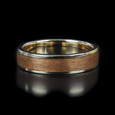 Handcrafted Walnut Wooden Ring with 9ct Yellow Gold
