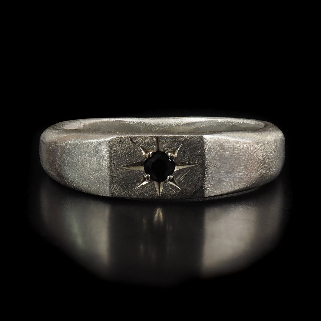 Hand-forged Sterling Silver Signet Ring with a Black Spinel