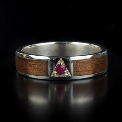 Handcrafted Walnut Wood Ring with a Bead set Ruby