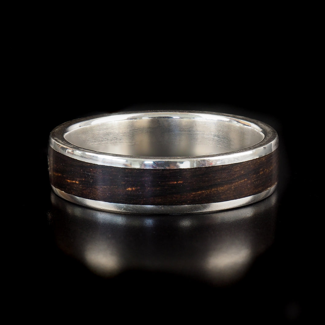 Handcrafted Wenge Wooden Ring with Sterling Silver