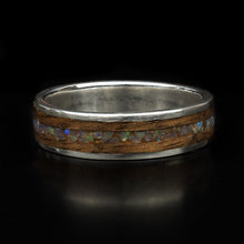Load image into Gallery viewer, Handcrafted Queensland Walnut Wooden Ring with Mintabie Opal chips